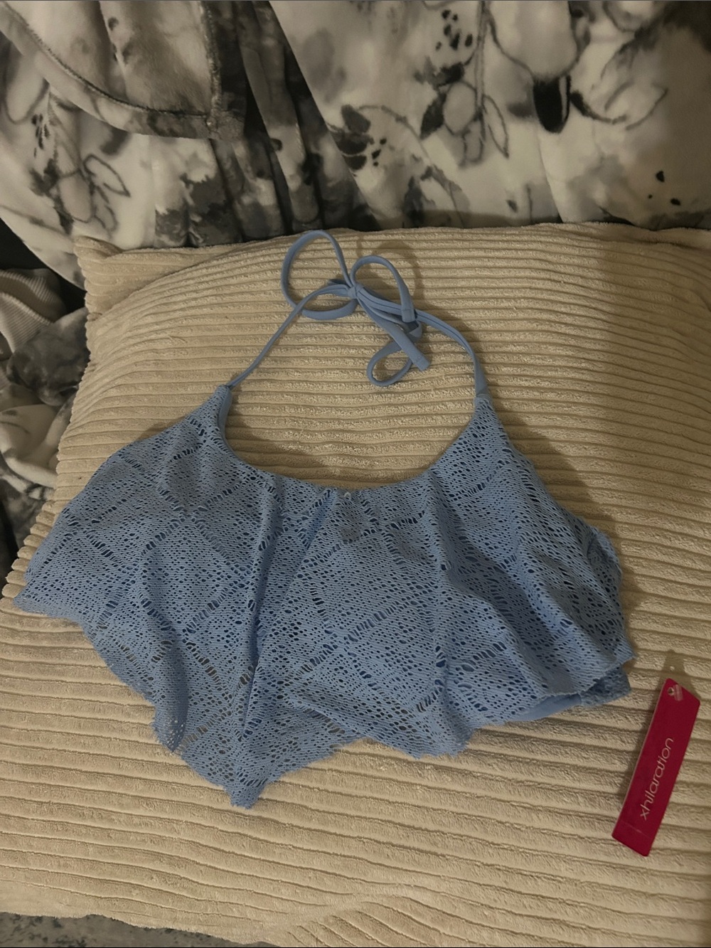Xhillaration Light Blue Crochet Halter Crop Top - Women